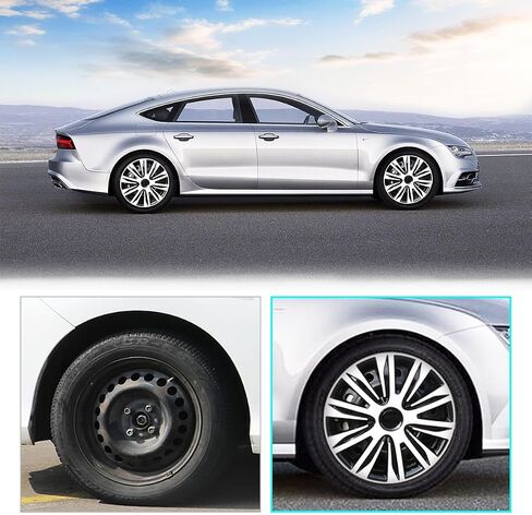 16'' Hubcaps Set of 4 Wheel Rim Cover Universal R16 Hub Caps Replacement ABS Material Exterior Accessories for Car Pickup Truck SUV (16-Inch, Silver & Black Lacquer) in Kuwait