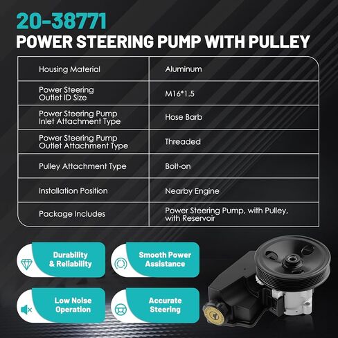 20-38771 Power Steering Pump with Pulley Reservoir Assembly Fit for Jeep-Cherokee 1996-2001,for Jeep-TJ 1997-2003,for Jeep-Wrangler 4.0L Automotive Replacement Power Steering Pumps 52087871 in Saudi Arabia