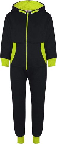 Kids Girls Boys A2Z Onesie One Piece Contrast Fleece Hoodie All In One Jumpsuit Easy-care Comfortable For Children Age 2-13 in Saudi Arabia