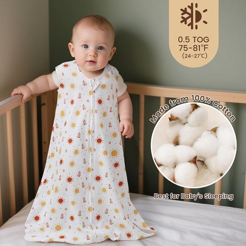 PHF 100% Organic Cotton Baby Sleep Sack 6-12 Months, Soft Lightweight Wearable Blanket for Babies, 2-Way Zipper 0.3 TOG Comfy Toddler Sleeping Sack 3 Pack for Boys Girls Neutral, Pink Floral (Medium) in Saudi Arabia