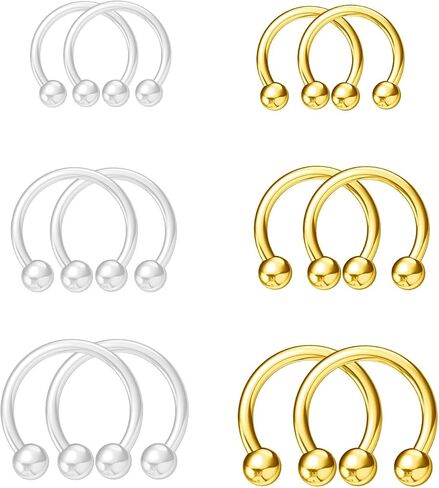Clear&Gold Septum Rings 16g 18g Septum Nose Rings for Women Men Horseshoe Gold Septum Ring Kit for Sport Work Clear Piercing Jewelry 12pcs in Saudi Arabia
