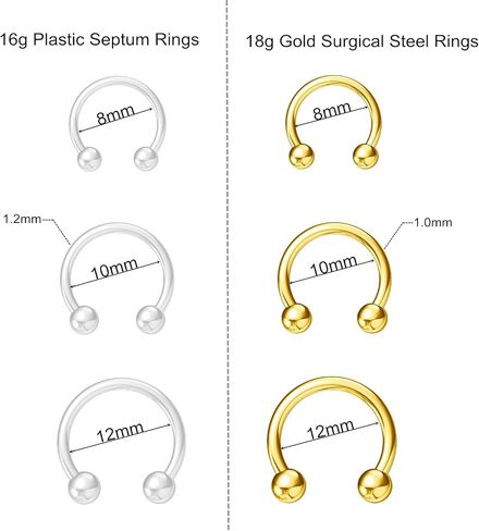 Clear&Gold Septum Rings 16g 18g Septum Nose Rings for Women Men Horseshoe Gold Septum Ring Kit for Sport Work Clear Piercing Jewelry 12pcs in Saudi Arabia