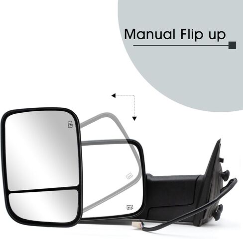 NEYASU Pair Towing Mirrors fit for 2009-2018 Dodge Ram 1500 2010-2018 Ram 2500 3500 Turn Signal Light Power Heated Puddle Lamp Temperature Sensor Manual Flip Up Tow Mirror Black Cap LH RH in Saudi Arabia