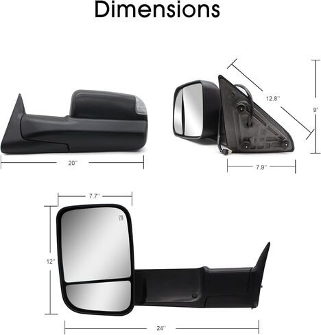 NEYASU Pair Towing Mirrors fit for 2009-2018 Dodge Ram 1500 2010-2018 Ram 2500 3500 Turn Signal Light Power Heated Puddle Lamp Temperature Sensor Manual Flip Up Tow Mirror Black Cap LH RH in Saudi Arabia