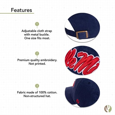 Desert Cactus Ole Miss University of Mississippi Baseball Hat Rebels U of M Brimmed Embroirderd Hats Cap Adjustable Cloth Strap Adult (Style D1) Blue in Saudi Arabia