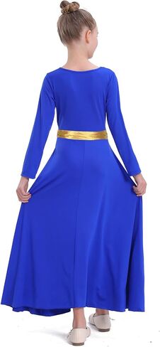 Girl's Praise Dance Dress Leaf Gold Metallic Long Sleeve Liturgical Worship Lyrical Dance Costume Church Robe in Saudi Arabia