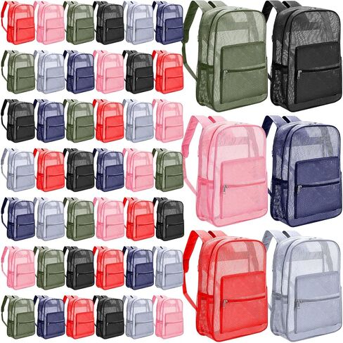 Amylove 12 Pcs Backpacks Bulk 17 Inch See Through Mesh Backpacks Heavy Duty for Sports Travel Donation Charities (Classic Color) in Saudi Arabia