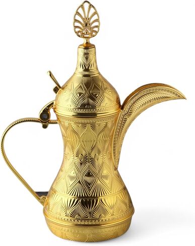 Alisveristime Decorative Zamac Dallah Pitcher – Elegant Ottoman & Middle Eastern-Inspired Metal Coffee Pot for Home Décor (9.84" x 7.87" x 3.94") (Gold) in Kuwait