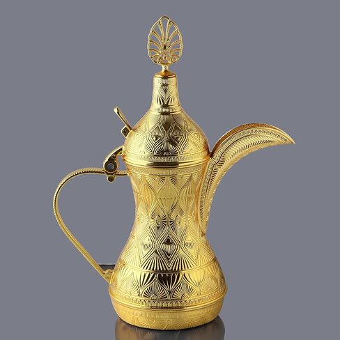 Alisveristime Decorative Zamac Dallah Pitcher – Elegant Ottoman & Middle Eastern-Inspired Metal Coffee Pot for Home Décor (9.84" x 7.87" x 3.94") (Gold) in Kuwait