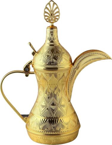 Alisveristime Decorative Zamac Dallah Pitcher – Elegant Ottoman & Middle Eastern-Inspired Metal Coffee Pot for Home Décor (9.84" x 7.87" x 3.94") (Gold) in Kuwait