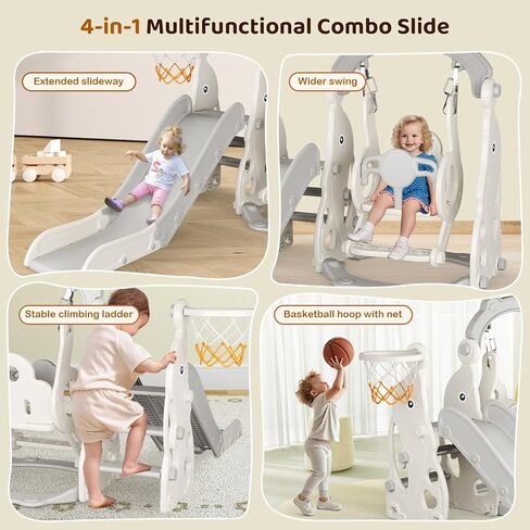Toddler Slide Set, 5 in 1 Indoor Slide Playgrounds for Toddlers 1-3 Bus Playhouse Outdoor Slide Freestanding Playset with Basketball Hoop Climber Toddler Playground in Kuwait