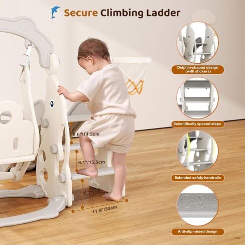 Toddler Slide Set, 5 in 1 Indoor Slide Playgrounds for Toddlers 1-3 Bus Playhouse Outdoor Slide Freestanding Playset with Basketball Hoop Climber Toddler Playground in Kuwait