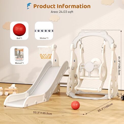 Toddler Slide Set, 5 in 1 Indoor Slide Playgrounds for Toddlers 1-3 Bus Playhouse Outdoor Slide Freestanding Playset with Basketball Hoop Climber Toddler Playground in Kuwait