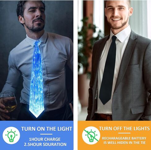 OMUMU Colorful LED Light up Neck Tie, USB Rechargeable Necktie, Luminous Novelty Flash Costume for Rave Party in Saudi Arabia
