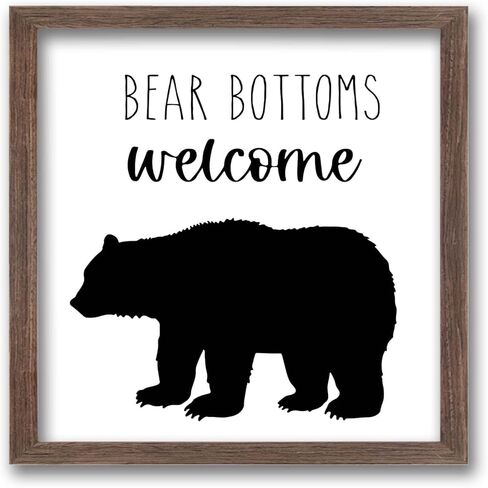 FINGERINSPIRE Bear Bottoms Welcome Art Sign Solid Wood Bathroom Sign with Arylic Layer 7x7 Inch Funny Farmhouse Wall Art Large Hangable Wooden Frame for Home Decor in Saudi Arabia