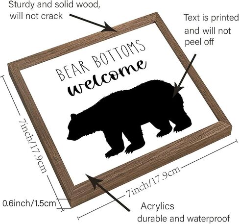 FINGERINSPIRE Bear Bottoms Welcome Art Sign Solid Wood Bathroom Sign with Arylic Layer 7x7 Inch Funny Farmhouse Wall Art Large Hangable Wooden Frame for Home Decor in Saudi Arabia