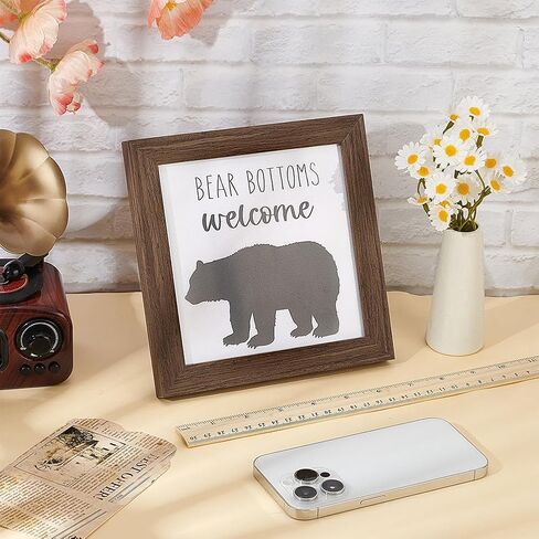 FINGERINSPIRE Bear Bottoms Welcome Art Sign Solid Wood Bathroom Sign with Arylic Layer 7x7 Inch Funny Farmhouse Wall Art Large Hangable Wooden Frame for Home Decor in Saudi Arabia