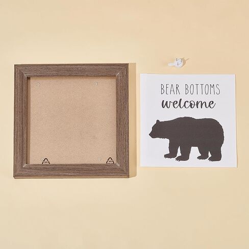 FINGERINSPIRE Bear Bottoms Welcome Art Sign Solid Wood Bathroom Sign with Arylic Layer 7x7 Inch Funny Farmhouse Wall Art Large Hangable Wooden Frame for Home Decor in Saudi Arabia