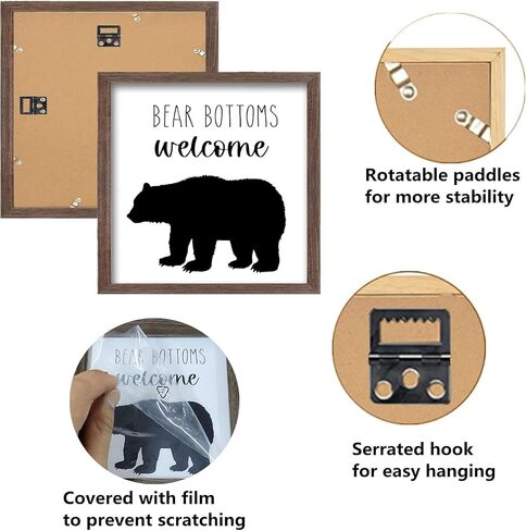 FINGERINSPIRE Bear Bottoms Welcome Art Sign Solid Wood Bathroom Sign with Arylic Layer 7x7 Inch Funny Farmhouse Wall Art Large Hangable Wooden Frame for Home Decor in Saudi Arabia