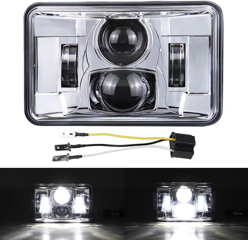 المصابيح الأمامية 4x6 بوصة LED ، ضوء مستطيل ، DOT معتمد ، شعاع عالي/منخفض ، ل Peterbilt Kenworth Freightliner استبدال H4651 H4652 H4656 H4666 H6545 (4 PCS أسود) in Kuwait