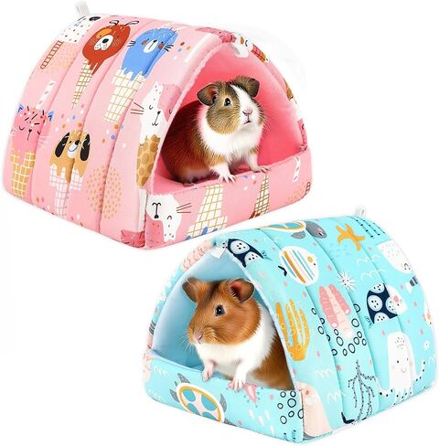 UPINS 2 Pack Guinea Pig Bed, Guinea Pig Hideout Washable Small Animal House Cage Accessories for Dwarf Rabbits Chinchillas Hamsters Hedgehogs Ferrets Bearded Dragons and Rats in Kuwait