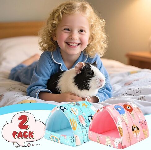 UPINS 2 Pack Guinea Pig Bed, Guinea Pig Hideout Washable Small Animal House Cage Accessories for Dwarf Rabbits Chinchillas Hamsters Hedgehogs Ferrets Bearded Dragons and Rats in Kuwait