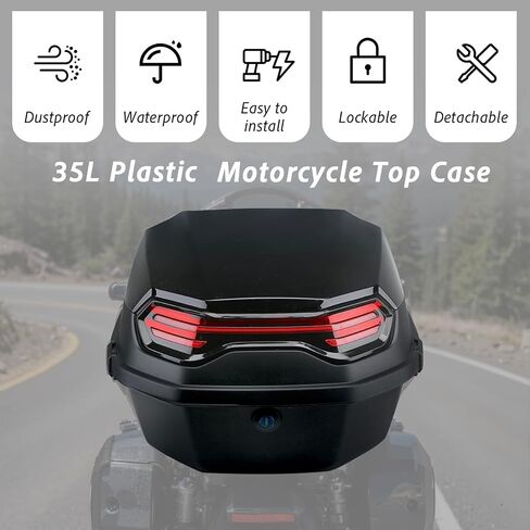 35L Motorcycle Top Case, Motorcycle Top Case Tail Box Carrier Case Waterproof Trunk Luggage Lockable withUniversal Mounting for Helmet Luggage (Matte Black) in Saudi Arabia