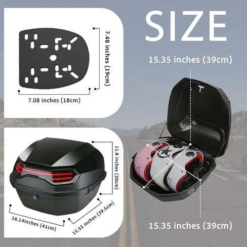 35L Motorcycle Top Case, Motorcycle Top Case Tail Box Carrier Case Waterproof Trunk Luggage Lockable withUniversal Mounting for Helmet Luggage (Matte Black) in Saudi Arabia