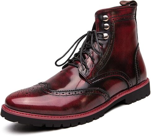 Men's Brogue Leather Lace-Up Ankle Boots with Wingtip Design Vintage Dress Boots for Casual Business Office Daily Wear and Formal Occasions in Saudi Arabia