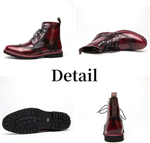 Men's Brogue Leather Lace-Up Ankle Boots with Wingtip Design Vintage Dress Boots for Casual Business Office Daily Wear and Formal Occasions in Saudi Arabia
