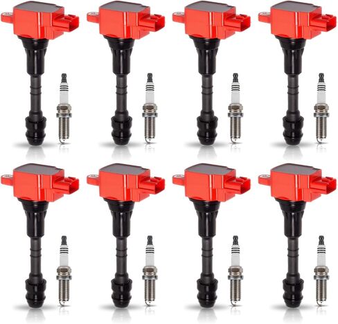 ENA Set of 8 Red Ignition Coil with 8 Platinum Spark Plug Compatible with Infiniti Nissan QX56 Armada Titan 5.6L V8 in Saudi Arabia
