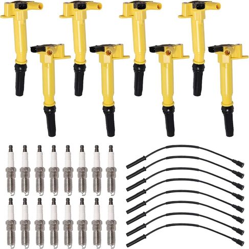 ENA Set of 8 Yellow Ignition Coil with 16 Platinum Spark Plug and Wire Set Compatible with Ford 2017 E-350 Super Duty 2010-2014 F-150 2011-2017 F-250 Super Duty 2011-2017 F-350 Super Duty 6.2L in Saudi Arabia