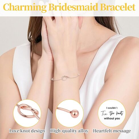 Tie the Knot Bracelet Bridesmaid Gifts Set of 8/6/4 With Linen Cotton Small Drawstring Bags,Bridesmaids Proposal Gifts,Tie the Love Knot Bridesmaid Bracelet for Women Wedding in Kuwait
