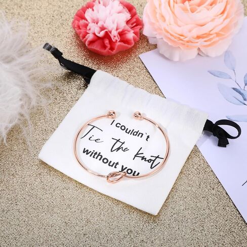 Tie the Knot Bracelet Bridesmaid Gifts Set of 8/6/4 With Linen Cotton Small Drawstring Bags,Bridesmaids Proposal Gifts,Tie the Love Knot Bridesmaid Bracelet for Women Wedding in Kuwait