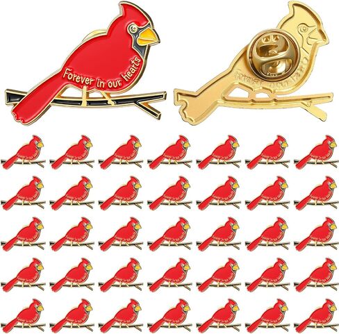دبابيس علامة الكاردينال ميموريال دبابيس جنازة مسيحية إلى الأبد في قلوبنا Red Cardinal Memorial Alloy Brooch Metal Funeral Cross Favors for Mourning Daymbrance in Saudi Arabia