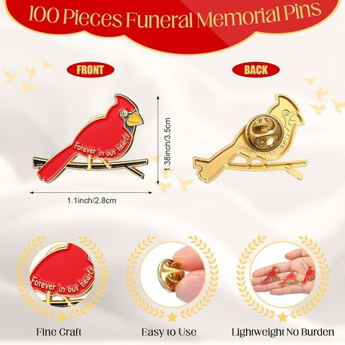 دبابيس علامة الكاردينال ميموريال دبابيس جنازة مسيحية إلى الأبد في قلوبنا Red Cardinal Memorial Alloy Brooch Metal Funeral Cross Favors for Mourning Daymbrance in Saudi Arabia