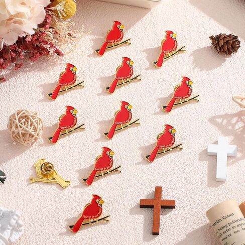 دبابيس علامة الكاردينال ميموريال دبابيس جنازة مسيحية إلى الأبد في قلوبنا Red Cardinal Memorial Alloy Brooch Metal Funeral Cross Favors for Mourning Daymbrance in Saudi Arabia