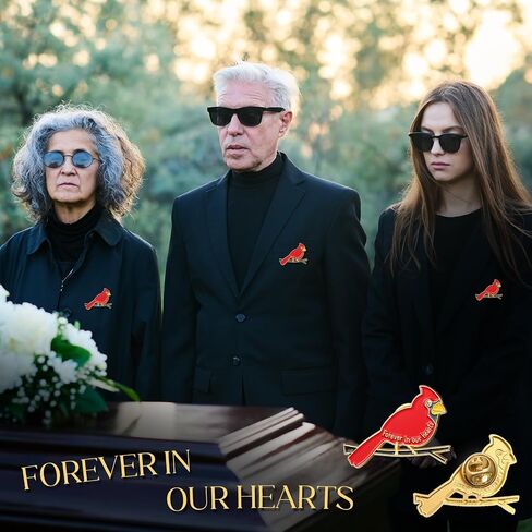 دبابيس علامة الكاردينال ميموريال دبابيس جنازة مسيحية إلى الأبد في قلوبنا Red Cardinal Memorial Alloy Brooch Metal Funeral Cross Favors for Mourning Daymbrance in Saudi Arabia