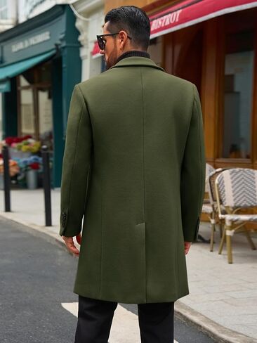 Runcati Mens Trench Coat Notched Lapel Double Breasted Mid Long Pea Coat Casual Fall Winter Classic Overcoat in Saudi Arabia