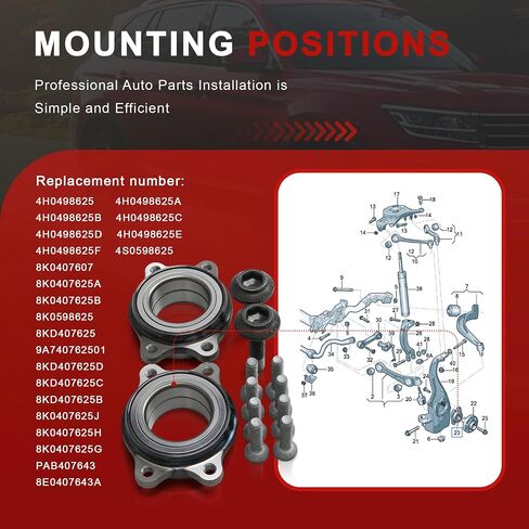 8kd407625 8e0407643a محور العجلات المحمل مع الترباس متوافق مع Audi A4 Quattro A5 A6 A7 A8 Q5 R8 Porsche Macan (1 PCS) in Kuwait