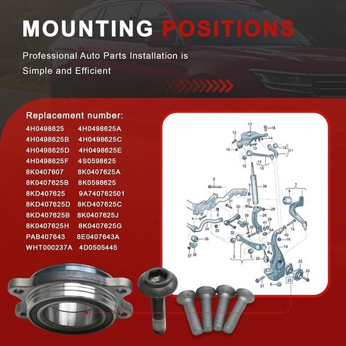 8kd407625 8e0407643a محور العجلات المحمل مع الترباس متوافق مع Audi A4 Quattro A5 A6 A7 A8 Q5 R8 Porsche Macan (1 PCS) in Kuwait