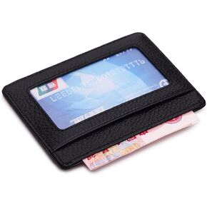 MEKU Handmade Genuine Leather Unisex Slim Card Case Super Thin Fashion Card Holder Compact Wallet With ID Card Window Black in Saudi Arabia