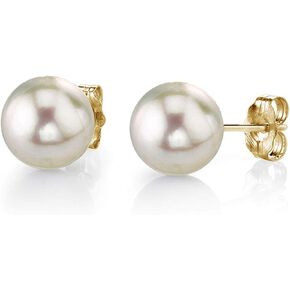 مصدر اللؤلؤ 14K الذهب 7.5-8MM هاناداما جودة جولة أبيض أكويا مثقفة لؤلؤة لؤلؤة أقراط للنساء in Kuwait