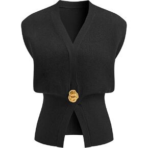 Womens Sleeveless Sweater Vest Deep V Neck Button Down Waist Cinched Knit Trendy Solid Pullover Tank Tops in Saudi Arabia