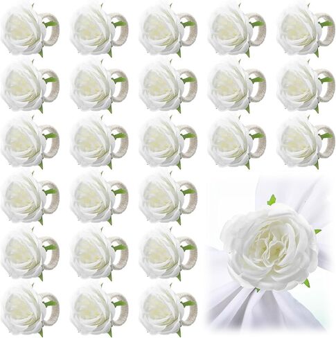 Yunsailing 24 قطعة من حلقات منديل الزهور الفاوانيا زهرة اليدوية حامل مناديل خواتم حامل الحرف اليدوية الوردي لتزيين الطاولة وحفلات الزفاف وحفلات الغداء وحفلات أعياد الميلاد ومستلزمات النزهات in Kuwait