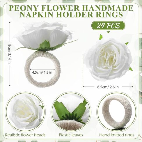 Yunsailing 24 قطعة من حلقات منديل الزهور الفاوانيا زهرة اليدوية حامل مناديل خواتم حامل الحرف اليدوية الوردي لتزيين الطاولة وحفلات الزفاف وحفلات الغداء وحفلات أعياد الميلاد ومستلزمات النزهات in Kuwait