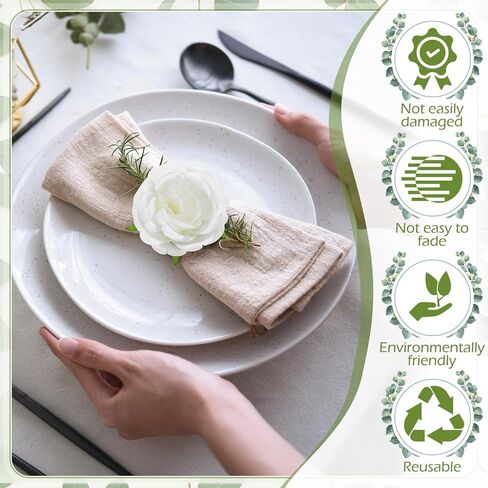 Yunsailing 24 قطعة من حلقات منديل الزهور الفاوانيا زهرة اليدوية حامل مناديل خواتم حامل الحرف اليدوية الوردي لتزيين الطاولة وحفلات الزفاف وحفلات الغداء وحفلات أعياد الميلاد ومستلزمات النزهات in Kuwait