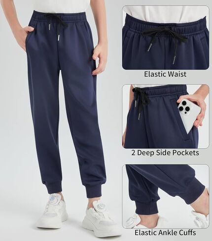 QBK Boys Joggers Slim-Fit Tapered Sweatpants with Adjustable Drawstring Waist, Stretch for Sports & Casual Wear 3-16Y in Saudi Arabia