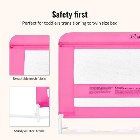 Dream On Me Lilibet Mesh Safety Bed Rail in Pink for Twin, Full and Queen Size Bed, Bed Rail for Toddler in Saudi Arabia