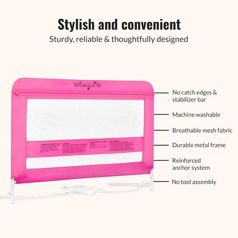 Dream On Me Lilibet Mesh Safety Bed Rail in Pink for Twin, Full and Queen Size Bed, Bed Rail for Toddler in Saudi Arabia